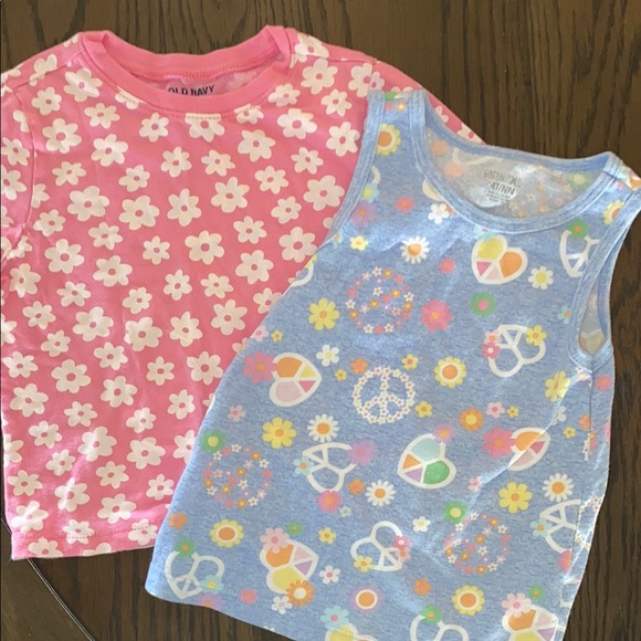 Old Navy Pink Floral T-Shirt and Blue Peace Sign Tank Top for Kids - Picture 1 of 1